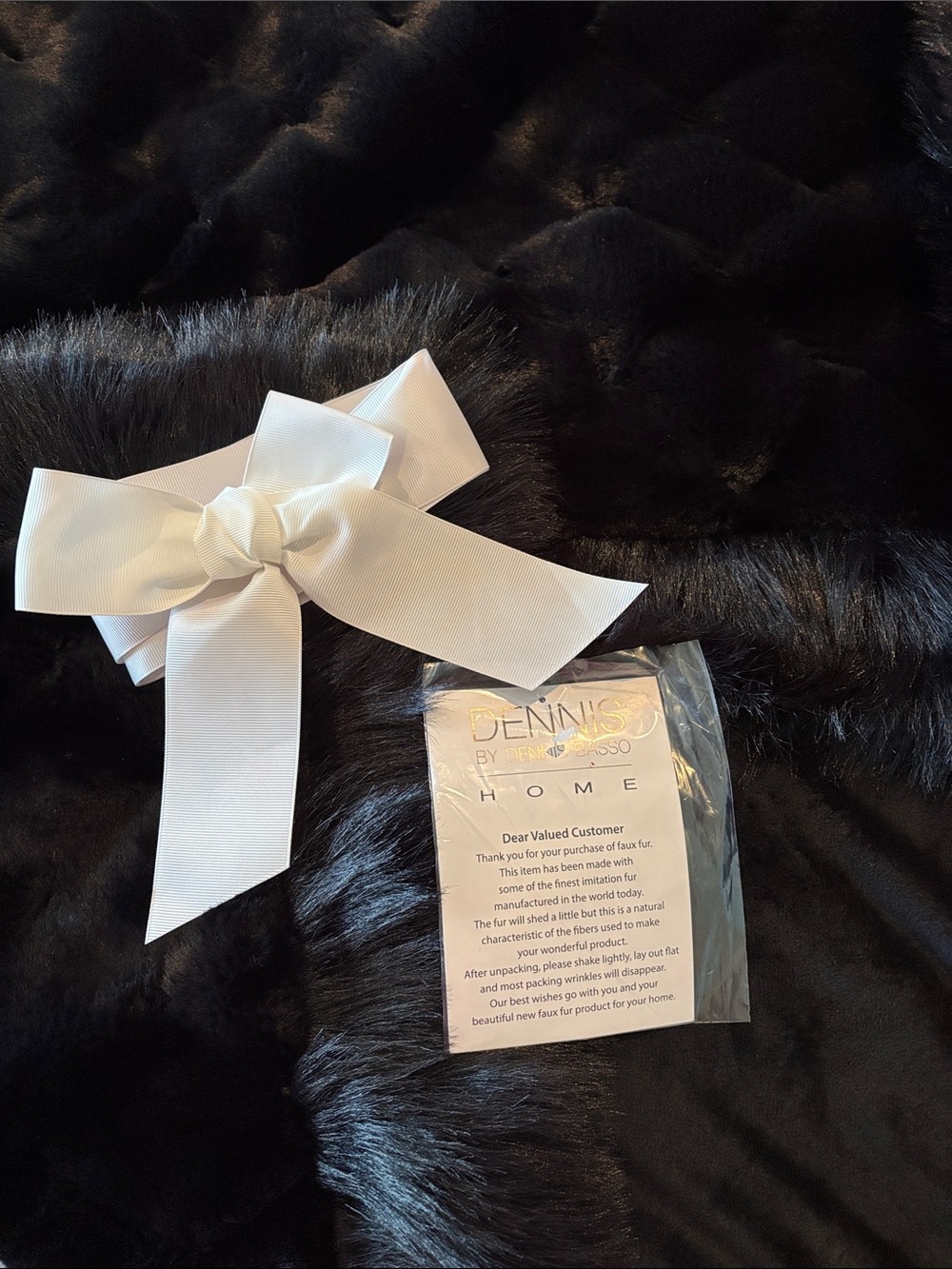 NEW Dennis Bassi Black Faux Fur Throw